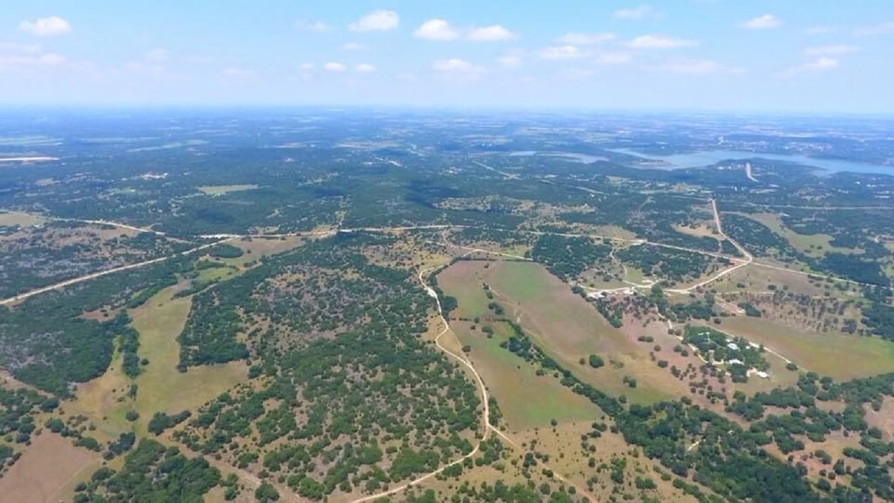 Aerial view of Monteith Ranch pasture in the Central Texas Hill Country