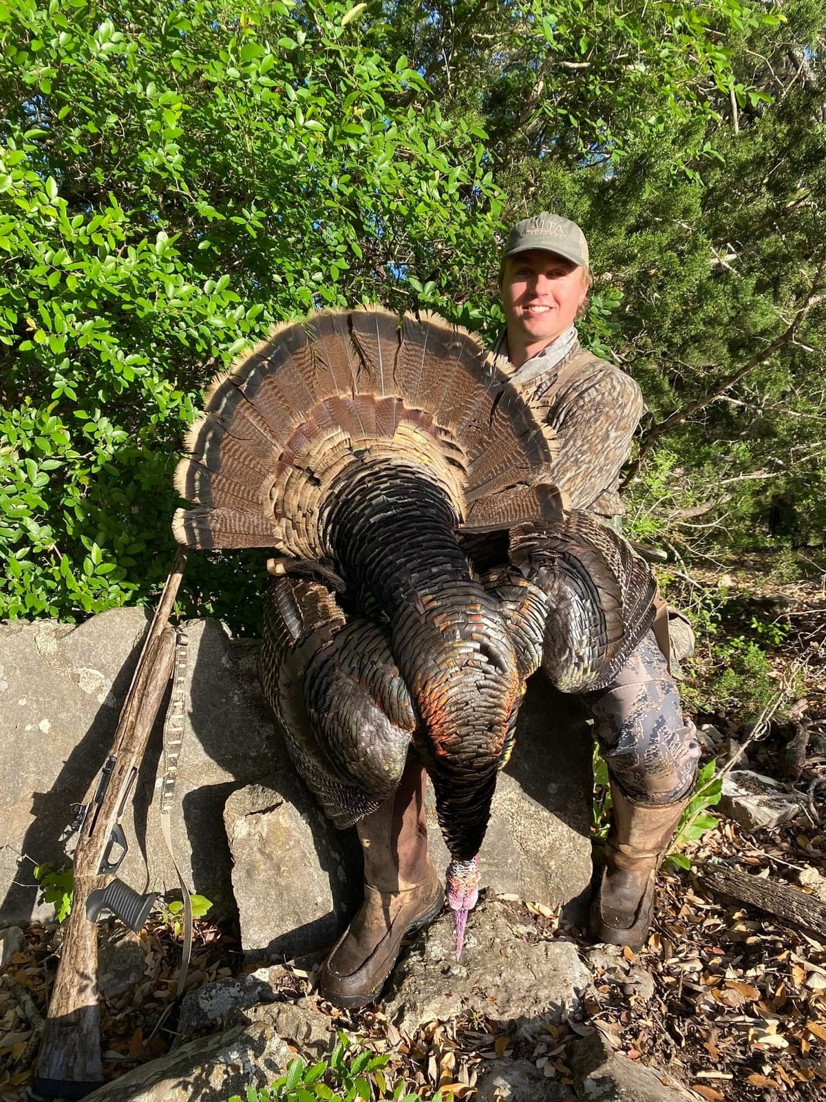 A Rio Grande turkey with its tail fanned, taken on Monteith Ranch